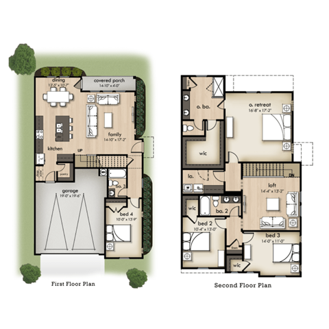 typical and second floor plans of a house